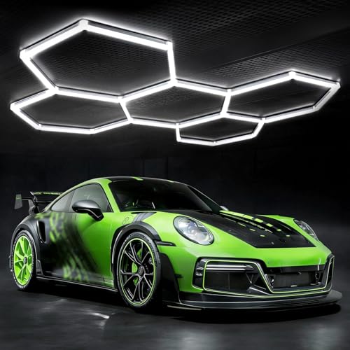 Lámpara de techo LED hexagonal para garaje 24pcs luces de tubo, 192W 6500K luces LED de techo conectables para taller, garaje, almacén, gimnasio,sala de lavado para el cuidado del automóvil (5 Hex)