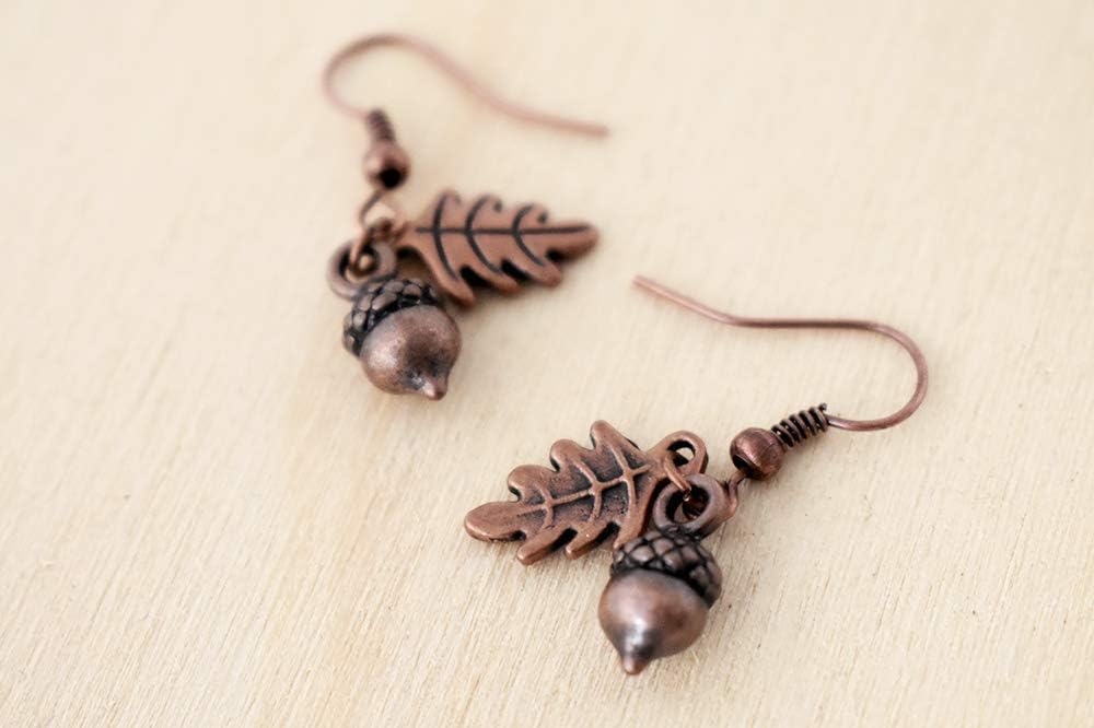 Enchanted Leaves - Copper Acorn Earrings - Cute Tiny Fall Acorn Charm Earrings
