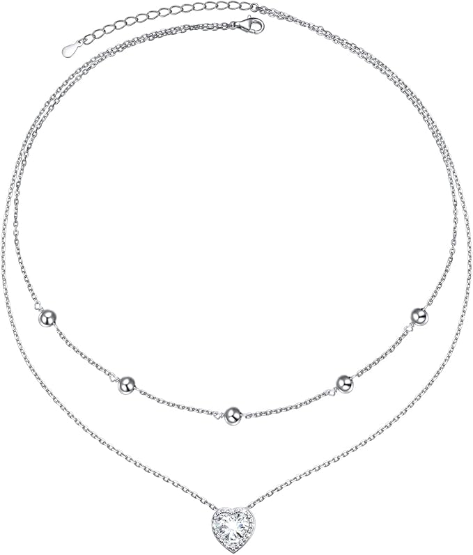 Amazon 鎖骨チョーカーネックレス レディース スターリングシルバー ソリティア ホワイト ラブハート Cz ショートネックレス シンプル ビーズチェーン バースデーギフト 女性用 ティーンガールズ ネックレス 通販