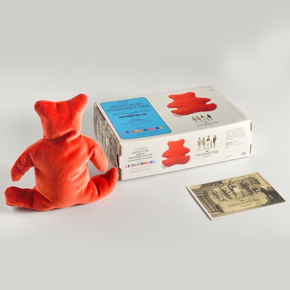 Coussin Emplâtre Chauffant Nounours en graines de lin velours doux - Bouillotte peluche micro-ondes - Dispositif médical, colique bébé, aide pour s'endormir - Chaud/froid - Fabriqué en France 23x25 cm