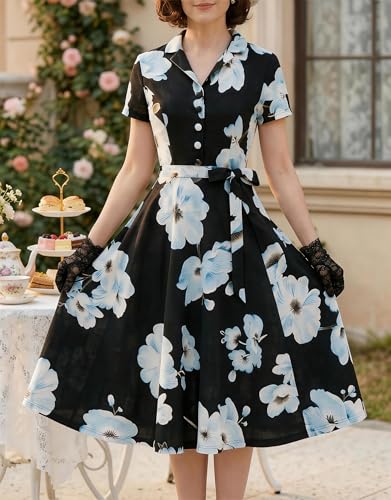 Image of Wedtrend Women's Vintage Tea Dress, Short Sleeve Cocktail Party Dress Work Church Casual Dress