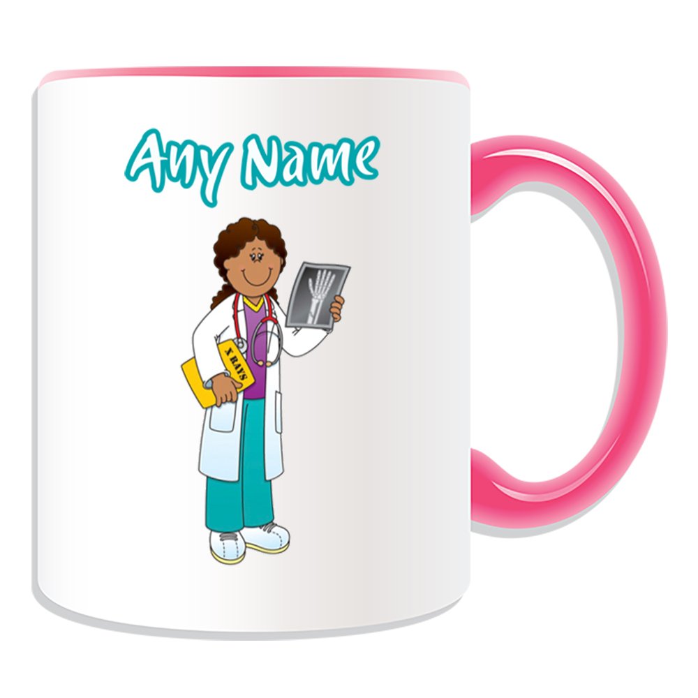 Unigift Women's Pink Personalised Gift - Doctor Black Mug (Career Design Theme, Colour Options) - Any Name / Message On Your Unique - National Nhs Hospital Worker Staff Uniform Stethoscope White Lab Coat X Rays Bone Occupation