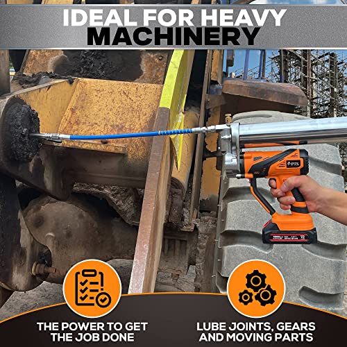 Pts Pro Tools Solution Cordless Electric Grease Gun Kit - With Assortment Of Coupler, Fittings, Tip, Hose, Cartridge Tube - Battery Powered Pistol Grip (1X Battery Pack +Grease Gun) #TOP2