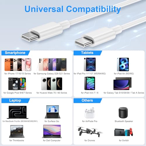 Image of USB C to USB C Charging Cable 3ft 240W, 2Pack for Apple iPhone 17 /16 /15 Fast Charger Cord, USBC to USB-C Power Cord for iPhone 17 /16e /Pro /Air /Pro Max,for MacBook Pro /Air, for iPad Pro /Air /Mini