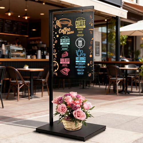 ORIENGEAR Chalkboard Signs with Stand, 43' x 19' Double-Sided Chalk Board, Chalk Board Sign Board with Accessories, Hanging Menu Board, Sandwich Board Signs Outdoor for Restaurant, Cafe, Wedding