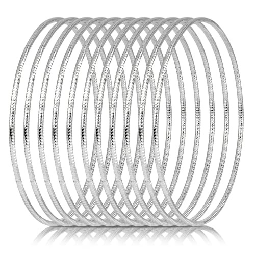 Linkidea Bangle Bracelets for Women, Set of 10 Extra Large Round Bangles, Multi Layer Stackable Textured Jewelry Accessories
