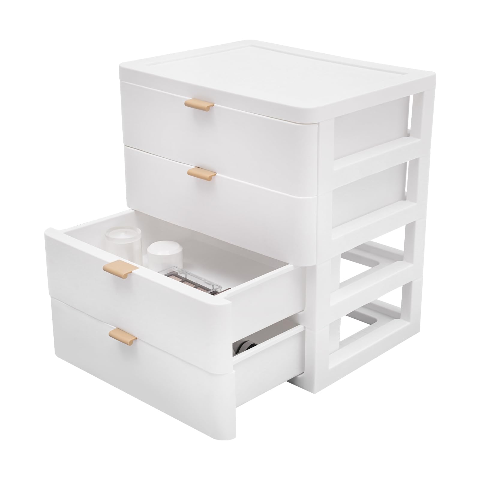 Caisson de Bureau avec 4 Tiroirs,Petite Tour de Rangement,Organiseur de Bureau,Boîte de Rangement Avec Tiroirs pour Bureau, Chambre à Coucher, Cosmétiques, Blanc, 26 x 20,2 x 29 cm