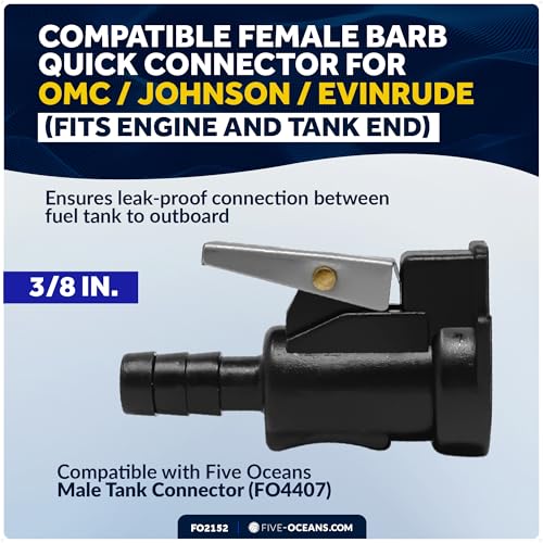 Image of Five Oceans 3 /8 inch Barb Female Fuel Line Hose Connector Compatible with OMC /Johnson /Evinrude, Fits Engine End & Tank End Male Fitting - FO2152
