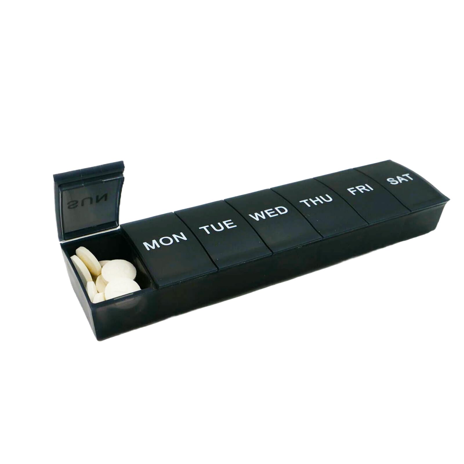 Weekly Pill Organizer 7 Day,Daily Medicine Box Pill Box, Large Medicine Case, Compact Travel Pill Container for Pill, Vitamin, & Fish Oil (Black)