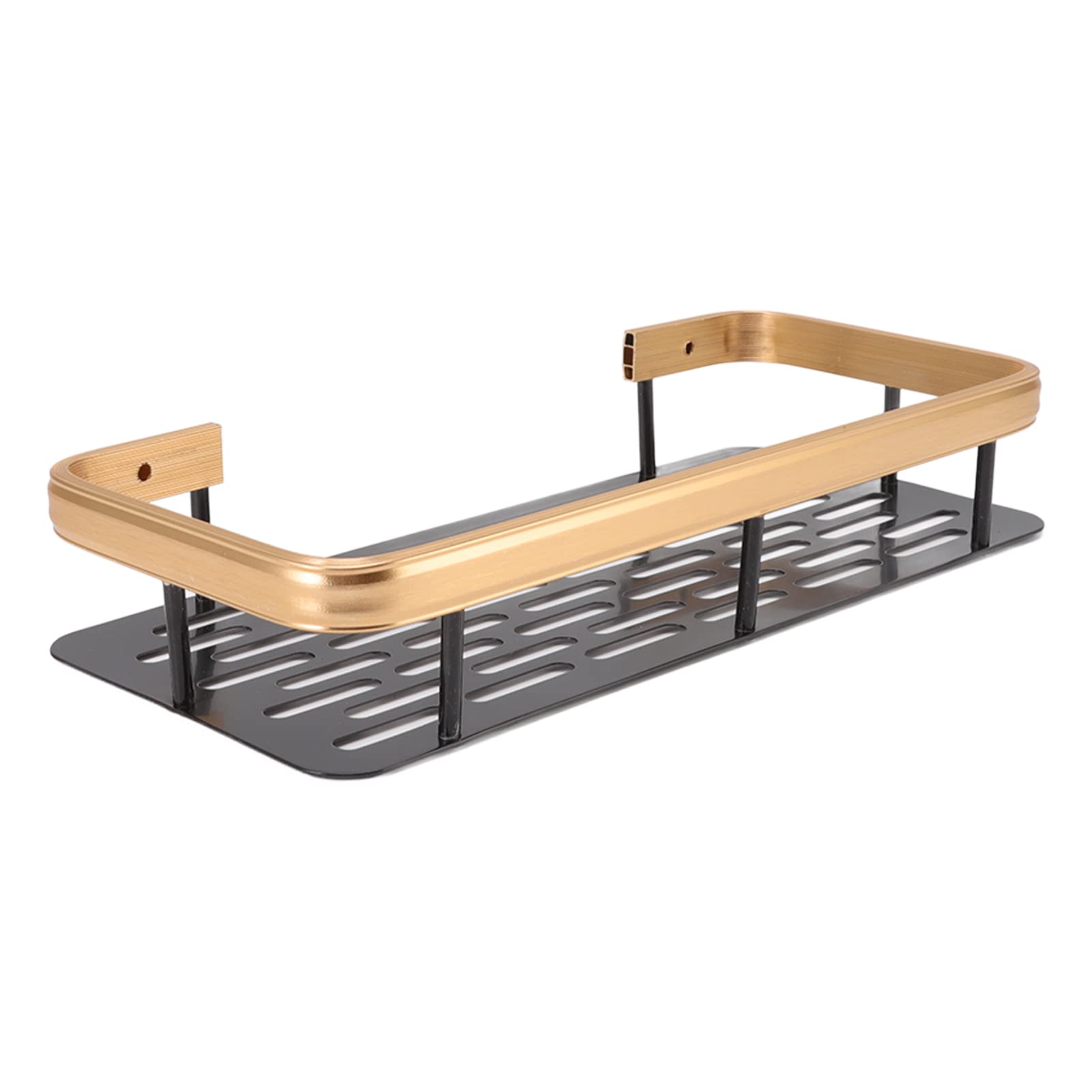 Estante de almacenamiento de ducha de 3 capas rectangular de aluminio sin perforaciones, cesta organizadora de ducha con calcomanías para el hogar, hotel, baño, cocina (negro dorado)