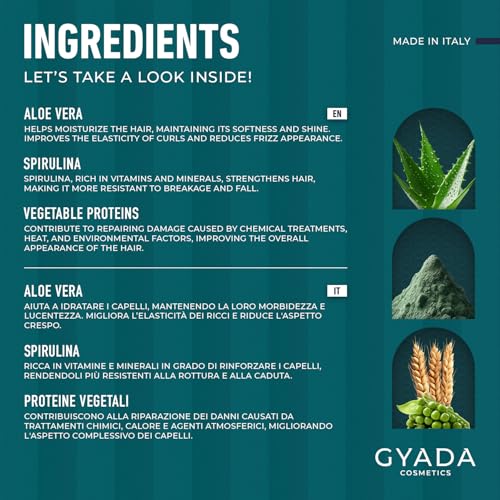 GYADA COSMETICS, Stärkende Haarpackung mit Spirulina, pflegend, Anti-Haarausfall, wirkt Spliss entgegen, geeignet für brüchiges Haar, mit Hafer und Ginseng, 250 ml