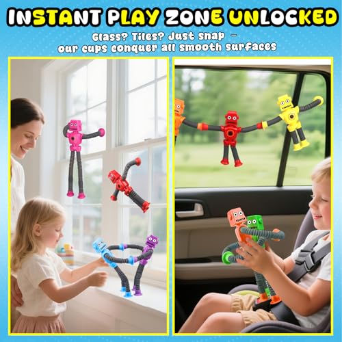 Image of Dilabnba 12 PCS Suction Cup Fidget Pop Tube Robot Sensory Toys - Transformable Telescopic Tube, Travel Toys for Kids Toddlers Stocking Stuffer Gift