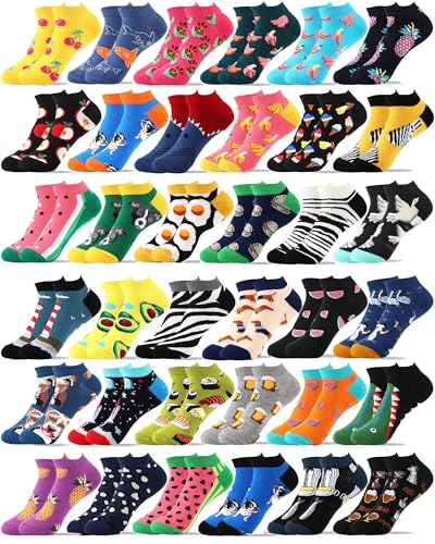 Vabean 36 Pairs Funny Men's Dress Socks Men's Novelty Crew Socks Cotton Dress Bulk Colorful Dress Set for Women Men
