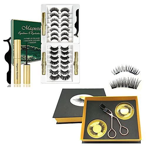 Magnetic Eyelashes Applicator Tool Kit,Glue-free Magnetic Eyelash Clip,Eyelashes Short Set with 2 Pairs Magnetic False Eyelashes and Magnetic Eyelashes with Eyeliner Kitï¼ˆ14 Sets Lashes 3 Linersï¼‰