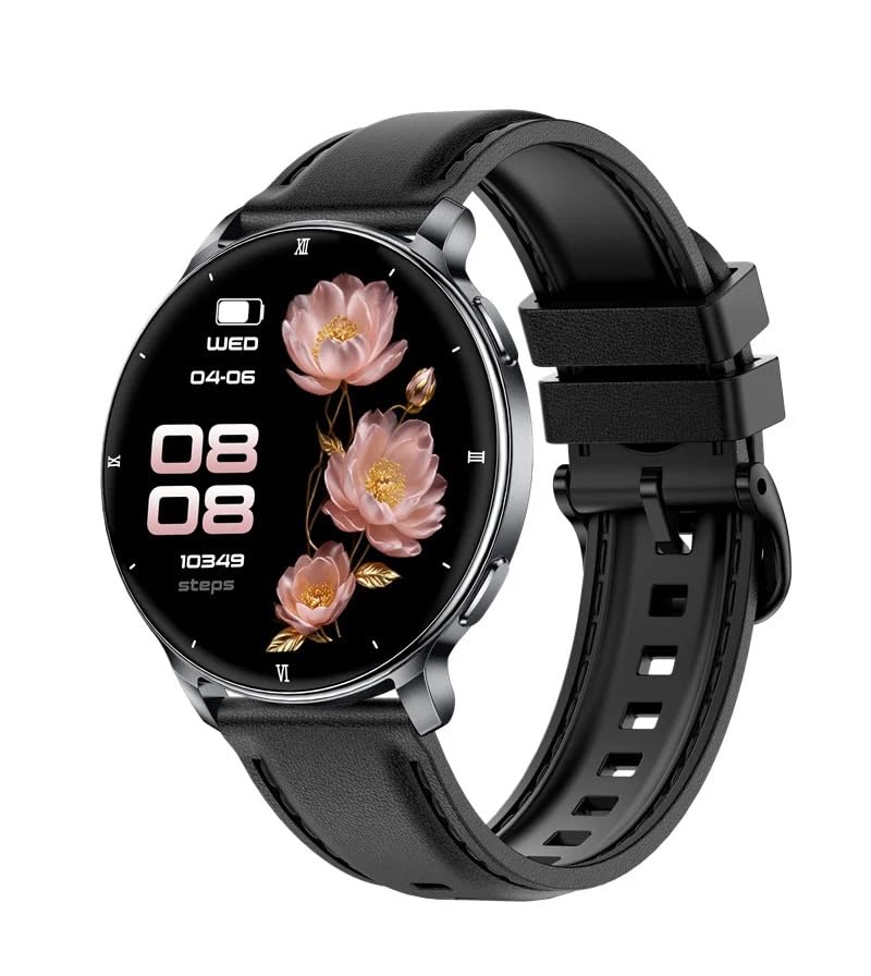 JINSHANGZI AMOLED HT39 - Reloj inteligente para hombre, para deportes al aire libre, pantalla grande, Bluetooth, llamadas, monitoreo de salud, linterna, reloj inteligente para mujer (cuero negro)