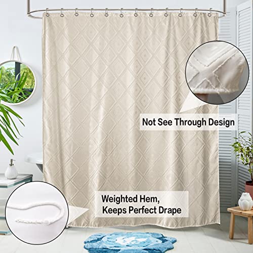 Baccessor Cream Boho Shower Curtain,Tufted Jacquard Textured Fabric Geometry Minimalist Cute Bathroom Shower Curtains Set With Metal Hooks 72 X 72 Inch, Heavy Duty, Water Repellent,Washable #TOP4