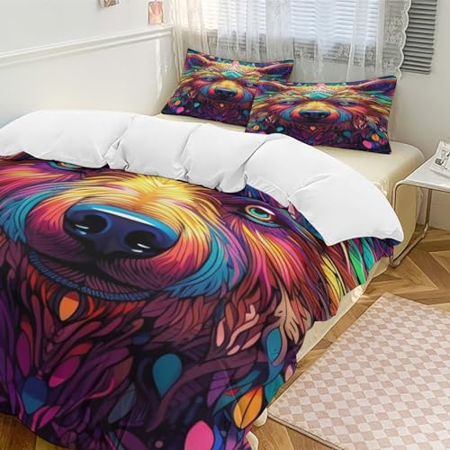 Housse de couette impression 3D ours parure de lit microfibre 220x240 - 5