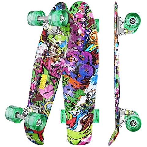 WeSkate Skateboard für Anfänger, 22 Zoll, komplett, Mini Cruiser, Skateboard aus Kunststoff und PU-Rollen Cover