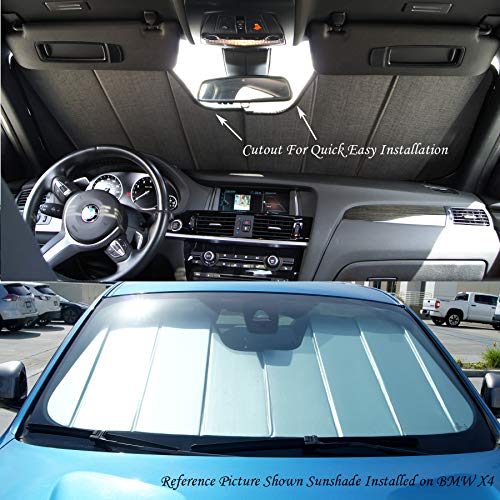 Image of SS-076-L Custom Fit Car Windshield Sun Shade Protector, Sunshade Visor Leatherette Like & Grey Felt Finish 1-pc Set Compatible with 2007-2014 Chevrolet Suburban 1500-2500