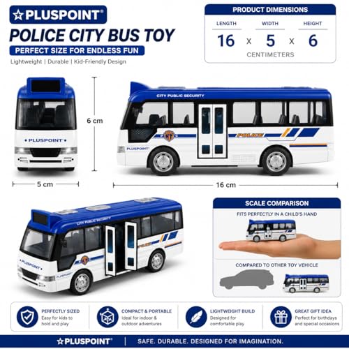 Image of PLUSPOINT Police Bus for Kids Friction Toy with Lights Sounds Push and Go Rescue with Door Open Simulation Toy Vehicle for Kids SWAT Bus Pretend Play Cop Toy for Boy Girl Toddlers