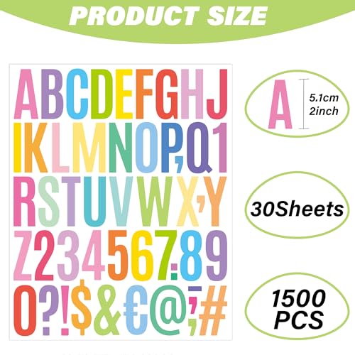 image for Metsyth Letter Stickers 30 Sheets 1500 PCS Large Alphabet Sticker 2 In