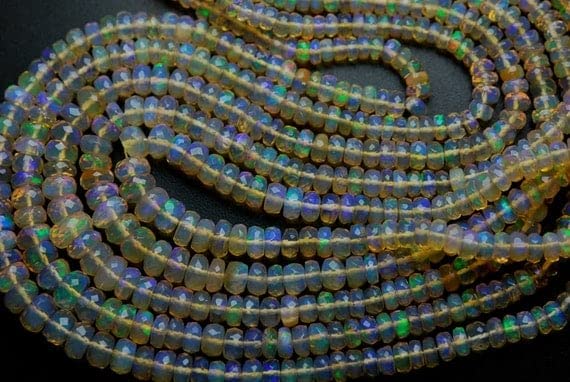 LKBEADS 35 cm długi pełny sznurek, naturalne etiopskie opal fasetowane oponki, dodatkowy rozmiar 7-4 mm
