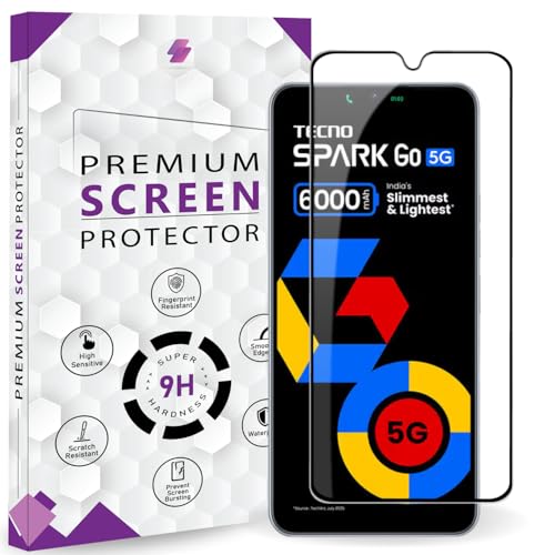 Image of Premium Tempered Glass Screen Protector Guard For Tecno Spark Go 5G (6.74 Inch, Pack of 1) | Edge to Edge Coverage With Easy to installation kit