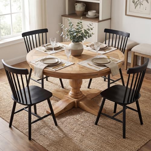 DM Furniture 60 Round Dining Table Reclaimed Wood Kitchen Table for 6-8 Farmhouse Circle Kitchen Table with Pedestal Curved Leg for Kitchen Dining Room Restaurant - Natural