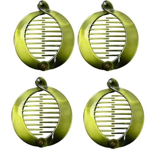 Large Prettyou 3.75 Inches, Round Banana Hair Clips for Thick Hair, 4 Pack in Tortoise Shell, Blue, Mint Green, Side Comb Ponytail Holder (grass green, Large)
