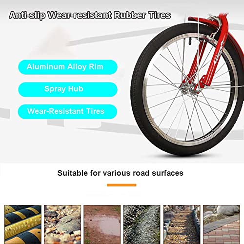 Triciclos para adultos - Bicicleta plegable de 3 ruedas con asiento trasero y canasto de compras, bicicletas de tres ruedas de 20", triciclo de crucero con doble cadena, para mujeres / adultos mayores / padres, carga máxima 386 lb, color rojo miniatura 4