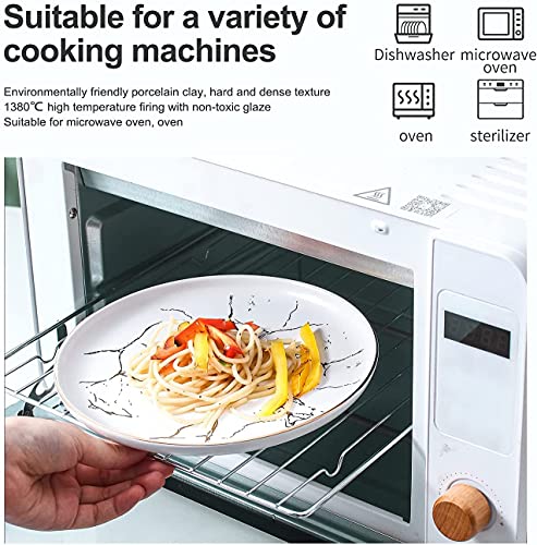 Sanyannis Ceramic Dinner Plates Set For 4,8 Inch Nordic Style Marble Gold Inlay Dinner Plates, Microwave、Oven And Dishwasher Safe -4 Pack #TOP2