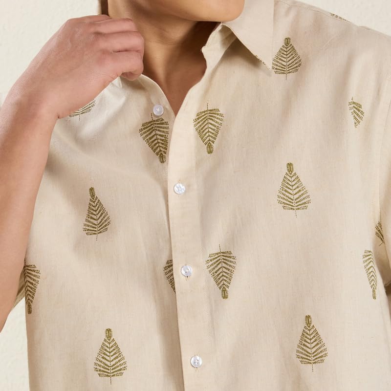 Image of MARK & ALBERT Men's Half Sleeve Linen Slim Fit Shirt