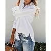 Runcati Womens Button Down Shirt Cotton Linen Long Sleeve V Neck Dress Shirts Casual Loose Roll Up Work Blouse Tops with Pockets White
