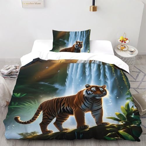 Housse de couette single tigre 135x200 parure animaux imprimé 3D - 2