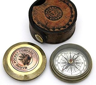 Nautical Replica Hub Antique Marine Poem Compass Pocket Compass w Leather Case Pocket Size
