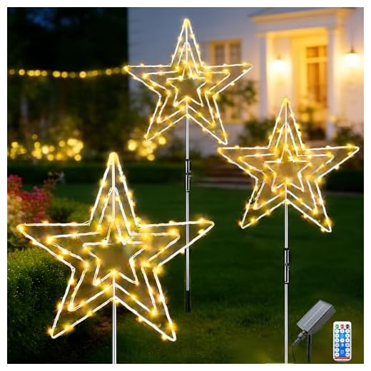 Redefun Solar Weihnachtsbeleuchtung Außen Stern 3 x 75 LED Gartenstecker Weihnachten Beleuchtet, 8 Modi Gartenstecker Stern mit Fernbedienung wasserdichte Weihnachtsstern for Garten Weihnachten Deko