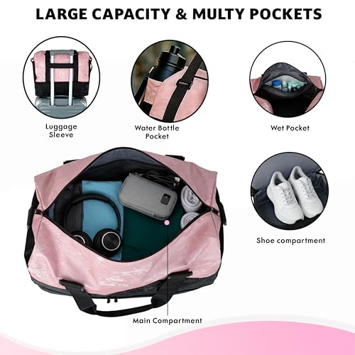 Image of Storite Polyester 43cm Travel Duffle Bag for Woman,Lightweight Water-Resistant Weekender with Carry Straps Large-Capacity Luggage Gym Bag for Men & Women (Pink, 43 x 23 x 34 cm)