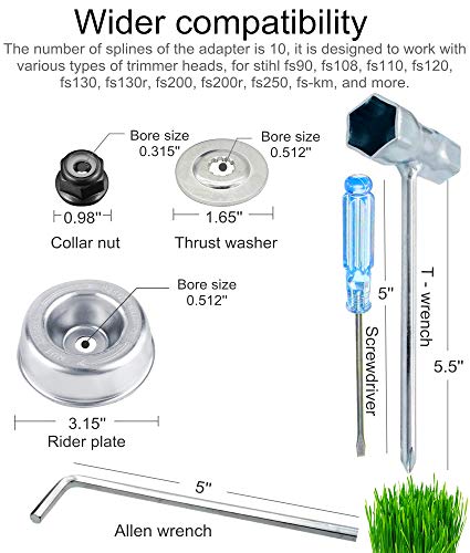GS Alderaul Upgraded 8 in Steel Wire Brush Cutter Trimmer Head Kit, 7 Pcs Weed Eater Wire Brush Kit, with Weed Eater Blade Adapter Kit, for String Trimmers, Weed Eater Head, Lawn Mower, Rust Removal. - Thumbnail 2