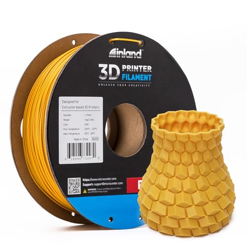 Image of INLAND Micro Center PLA+ 3D Printing Filament 1.75mm - PLA Pro Dimensional Accuracy + /- 0.03 mm - 1kg Cardboard Spool (2.2 lbs) (1 Pack Gold, 1.75mm)