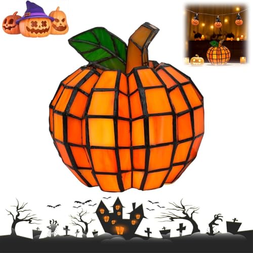 Stained Glass Pumpkin Lamp, Stained Glass Pumpkin, Handcrafted Pumpkin Lantern Decorative Ornaments, Indoor Fall Decor Halloween Decorations(1pc)