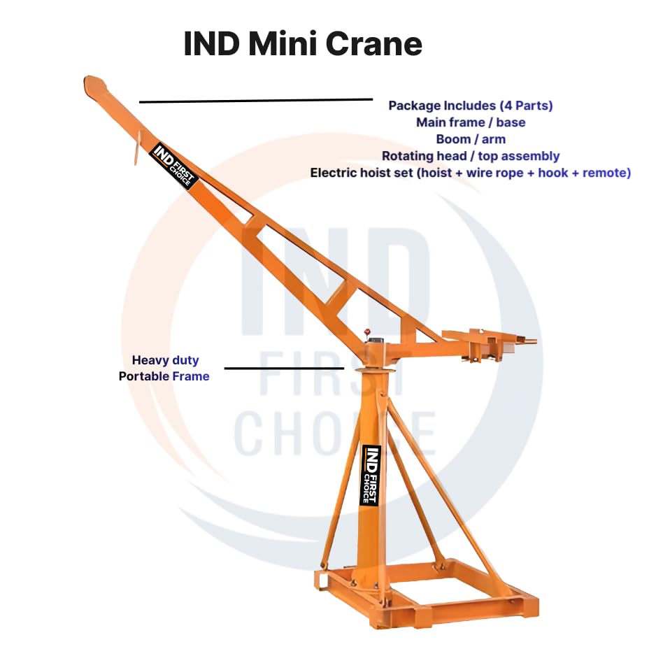 Image of IND Monkey Lift Crane /Portable Mini Crane 65 Kg Frame Pure Copper Motor Single Phase Material Lifting Machine 8mm GI Wire Rope 135 Feet Heavy Duty