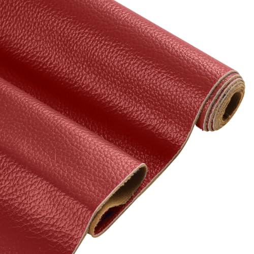 Faux Leather Fabric by The Yard, 55" W Marine Vinyl Fabric, Red-1 Yard