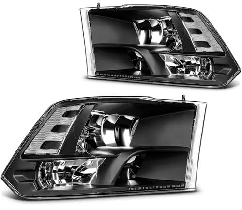 ECCPP Headlight Assembly Pair For Ram 1500 2009-2010,For Ram 2500 3500 2010,For Ram 1500 2500 3500 4500 5500 2011-2018 Black Housing Clear Reflector Clear Lens Driver and Passenger Side