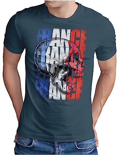Tête de mort France t-shirt OM3 denim homme idéal pour un look motard décontracté