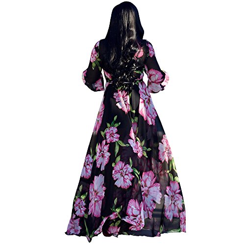 Image of Nuofengkudu Womens Chiffon Deep V-Neck Maxi Dress Summer Boho Dresses(S-5XL)