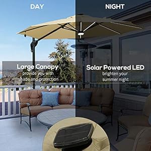 Outsunny 10ft solar led cantilever patio umbrella aluminum hanging offset umbrella outdoor sun shade with 360 degree rotation lights tilt crank cross base  urban country home decor