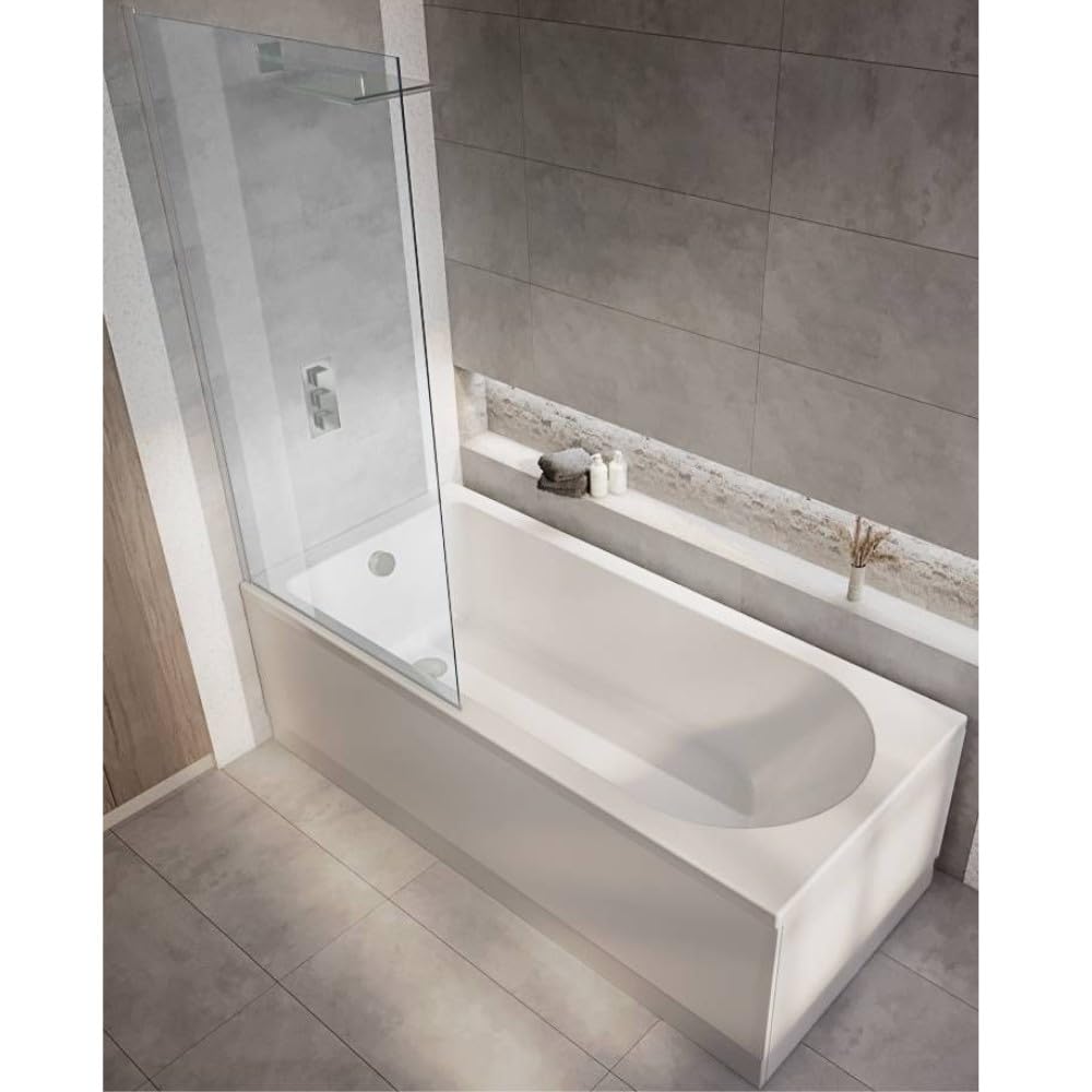 Milano Ballam White 1700mm x 700mm Single Ended Round Shower Bath Chrome Screen Panels