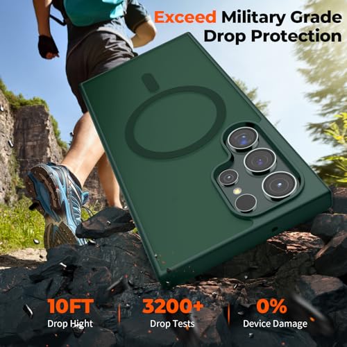 Image of SUPFINE Magnetic for Samsung Galaxy S23 Ultra Case, (Built-in Magnets) (Military Grade Drop Protection) Slim Translucent Shockproof Phone Case,Forest Green