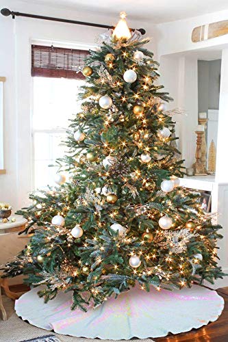 Large Christmas Tree Skirt 48 Inches Sequin Tree Skirt Glitter Xmas Holiday Decoration Iridescent White #TOP4