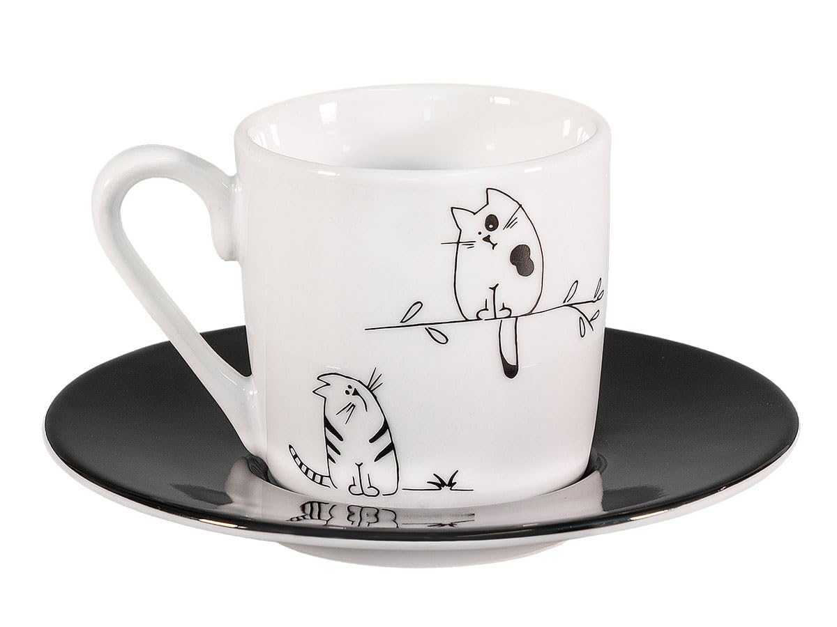 Könitz Espresso Tassen Set Funny Cats. 4 Kaffeetassen 65ml aus Porzellan. Espressotassen modern, schwarz-weiß